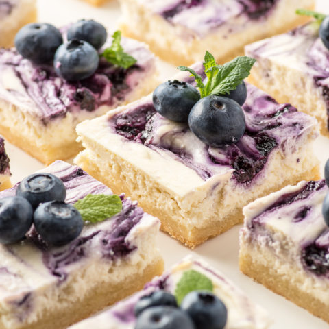 Keto Cheesecake Bars with Blueberry Swirl (Gluten-Free & Sugar-Free)