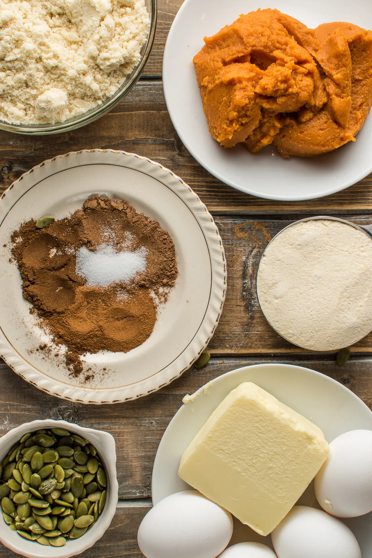 Overhead shot of the ingredients laid out in separate dishes.