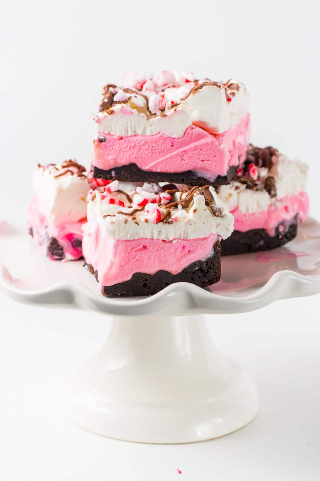A stack of low carb peppermint ice cream bars on a serving tray.