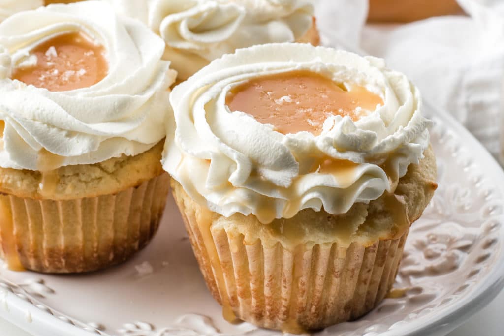 Salted Caramel Keto Cupcakes with Whipped Cream Frosting 