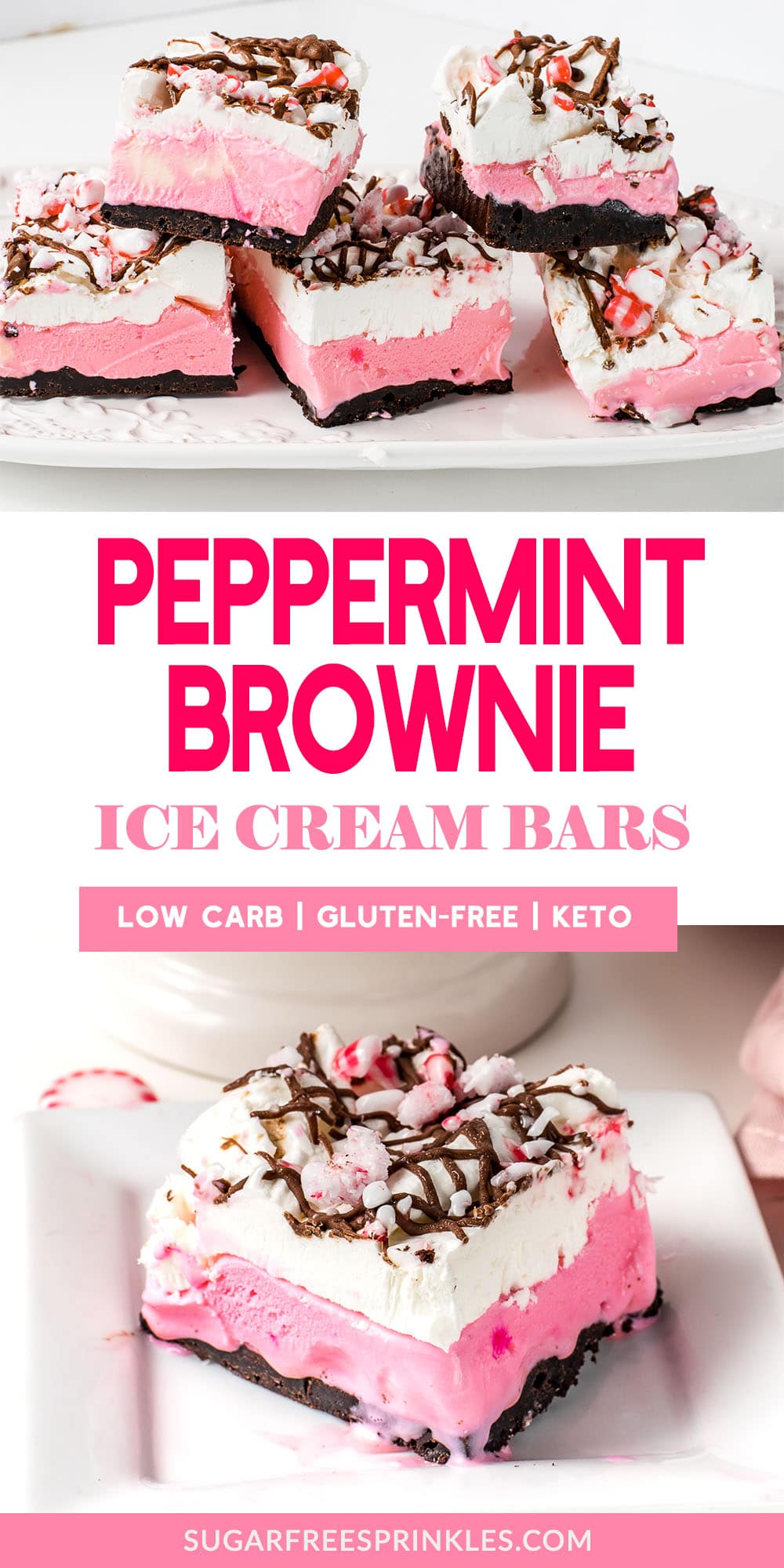 A Pinterest banner showing low carb peppermint ice cream bars on a plate.
