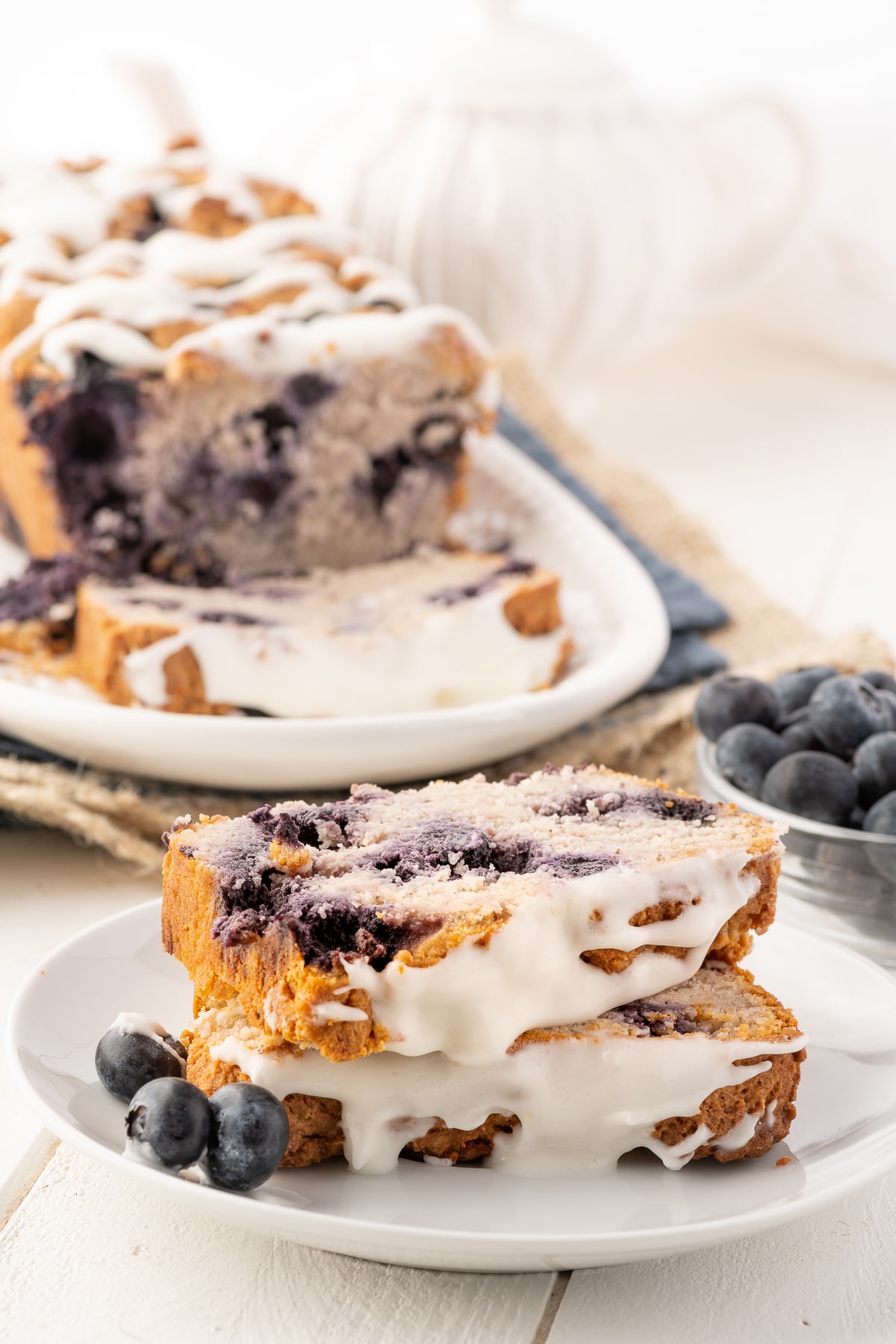 Low carb blueberry loaf served on a plate.