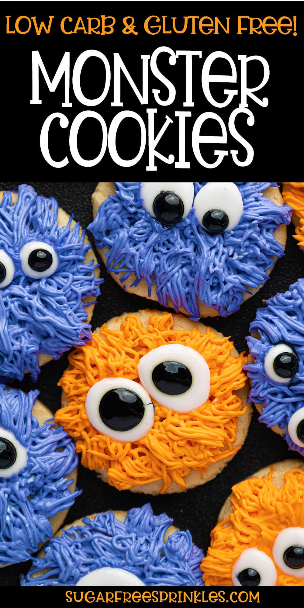 Low Carb Halloween Cookies - With Monster Fur and Googly Eyes